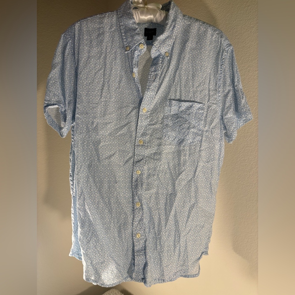 J. Crew Light Blue Geometric Linen Button Down Shirt